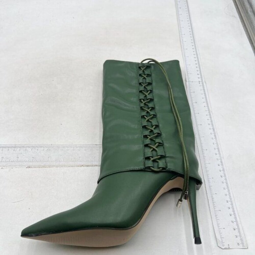 Fold Over Knee High Boots for Women  Pointed Toe Stiletto Heels Boots Green Shoe